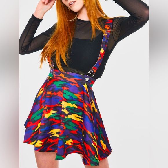 JAWBREAKER Colorful Camo Suspender Mini Skirt Size L “Now You See Me” - Picture 1 of 12